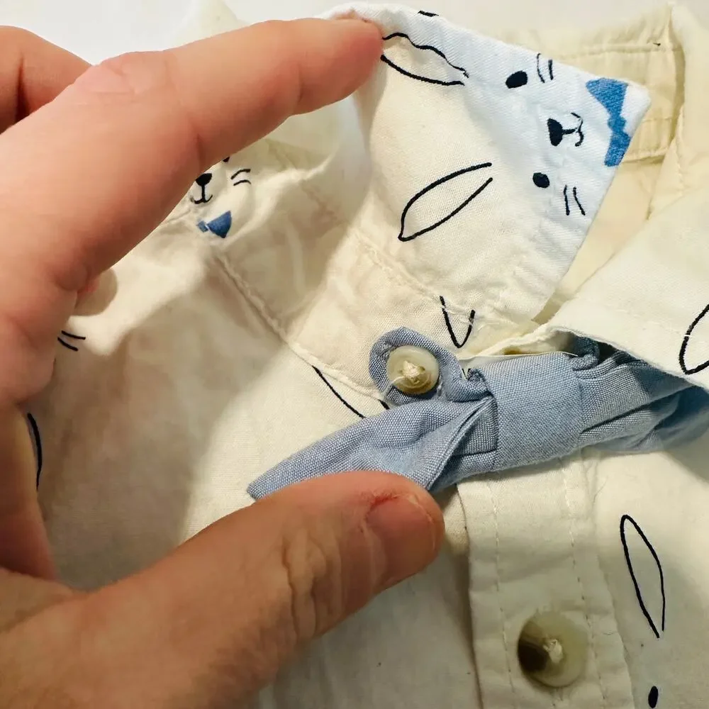 Old Navy Easter Bunny Print Spring Short Button Down Top w/ Bow Tie Set Sz 4T